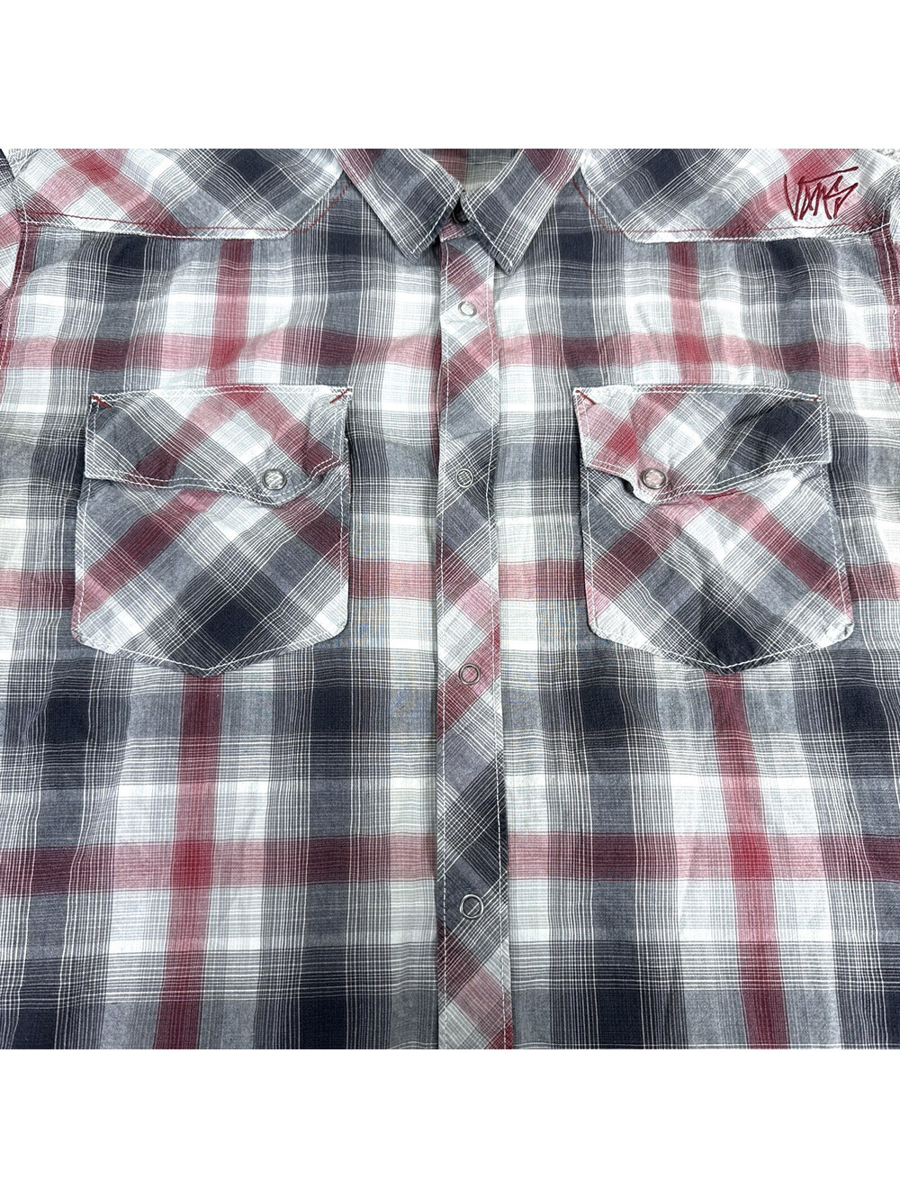Vans Shirt Mens XXL 2XL Red Gray Plaid Western Snap Button LS Skate Western - Picture 6 of 9
